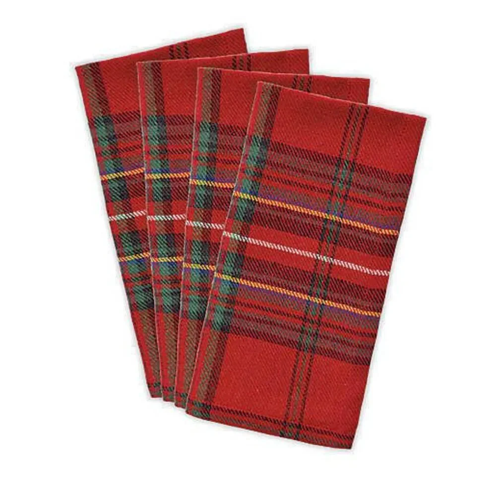 Christmas Red Plaid Fabric Napkins Country Cabin Lodge Cotton Poly Set of 4